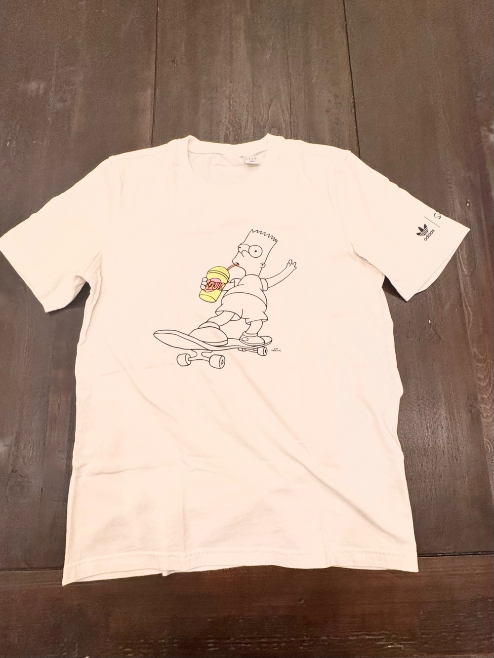 adidas Simpsons  White Bart Simpson Skateboard Graphic Tee with Yellow Accent